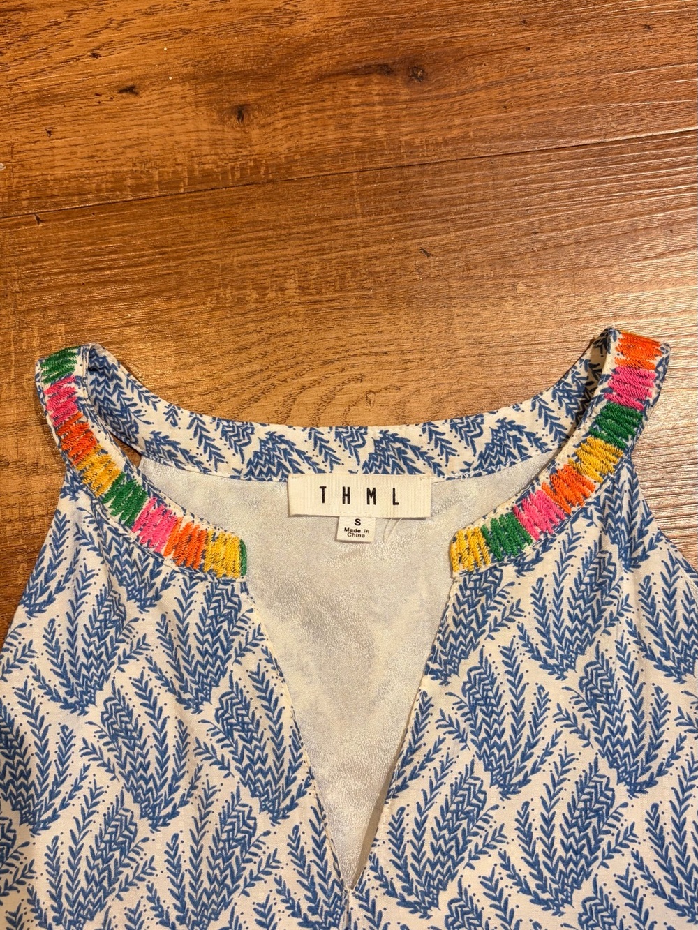 THML Blue & White Printed Halter Dress with Rainbow Embroidery - Picture 8 of 15